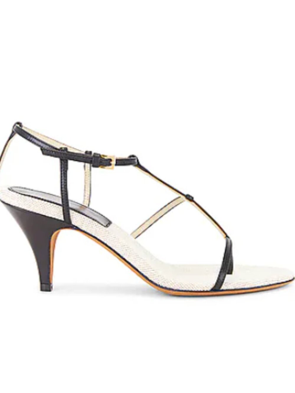 KHAITE Jones T-strap Sandals in Black & Natural
